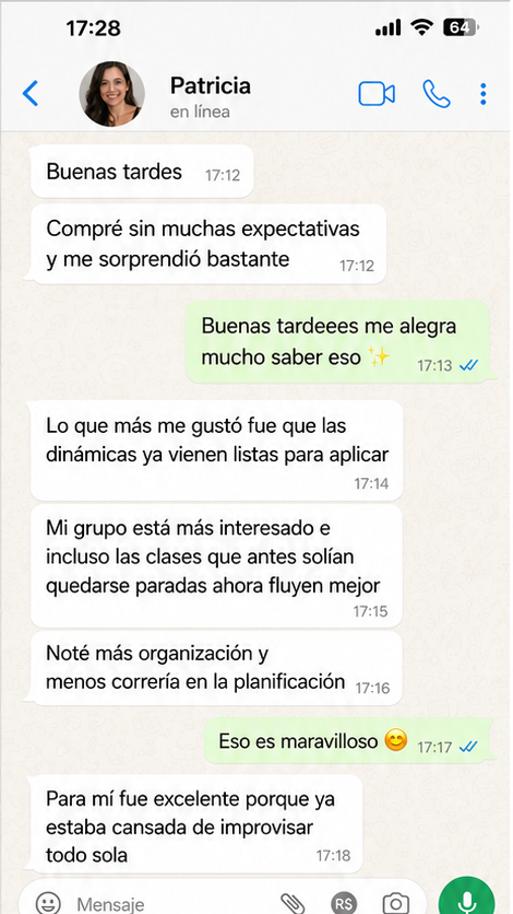 Testimonio de Patrícia en WhatsApp